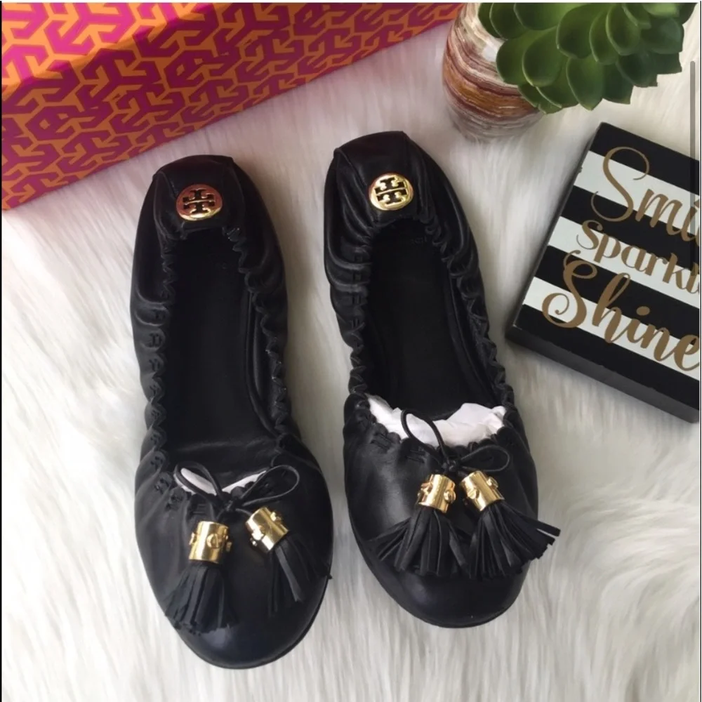 Tory Burch Reese Mestico Flats Black (Tassels) – Size 8 1/2